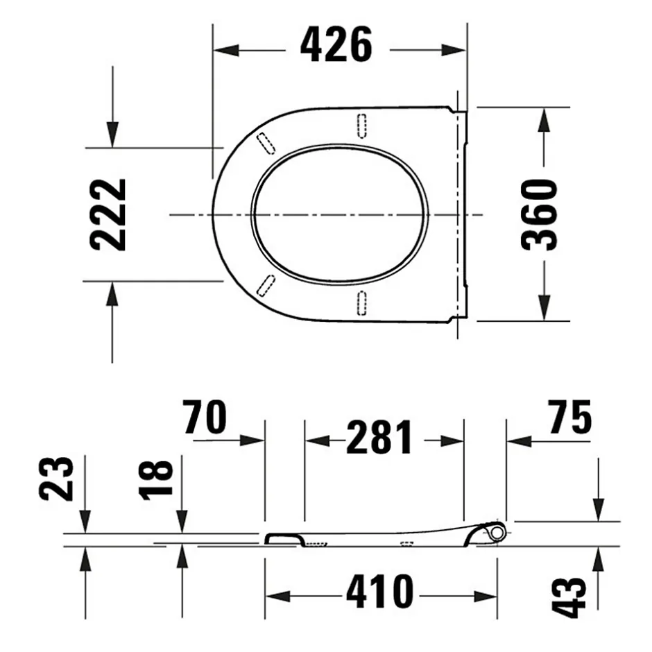 Duravit Abattant WC plastique Blanc forme D, Lunette toilettes universel à frein de chute / fermeture amortie - 37,5x41,7x5,1cm - Univavo