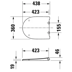 Duravit Abattant WC plastique Blanc forme D extra-plat, Lunette toilettes à frein de chute / fermeture amortie, 36x42,3x4,5cm, Univavo* Abattant Wc