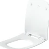 Duravit Abattant WC plastique Carré Blanc extra-plat, Lunette toilettes à frein de chute / fermeture amortie, 36x42,3x4,8cm, Univavo* Abattant Wc