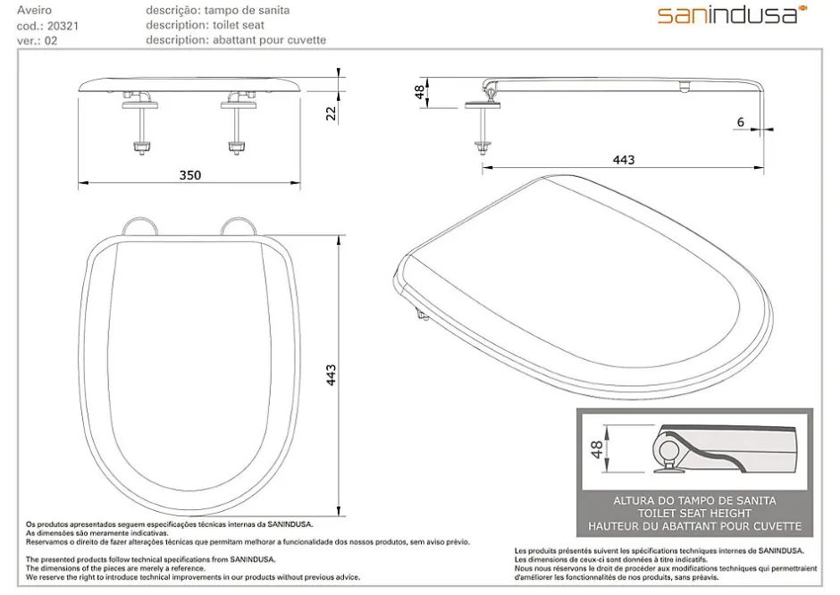 Sanindusa Abattant WC pour WC Aveiro ABS blanc (non universel)* Abattant Wc