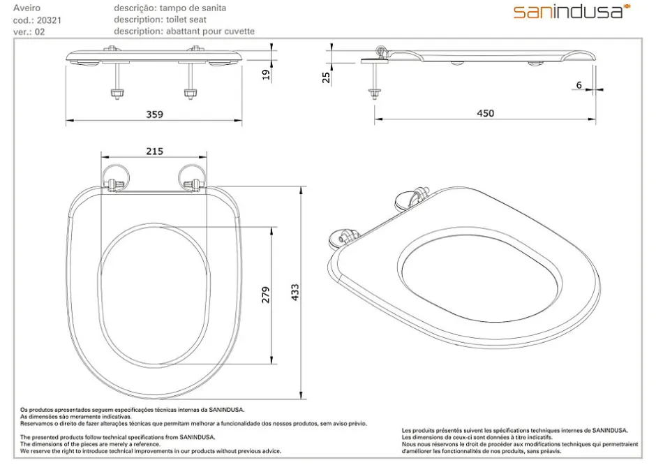 Sanindusa Abattant WC pour WC Aveiro ABS blanc (non universel)* Abattant Wc