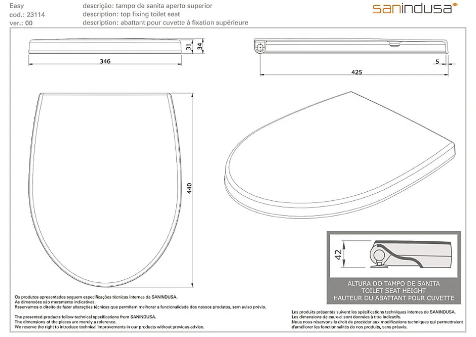 Sanindusa Abattant WC pour WC Easy fixation supérieure blanc (non universel)* Abattant Wc