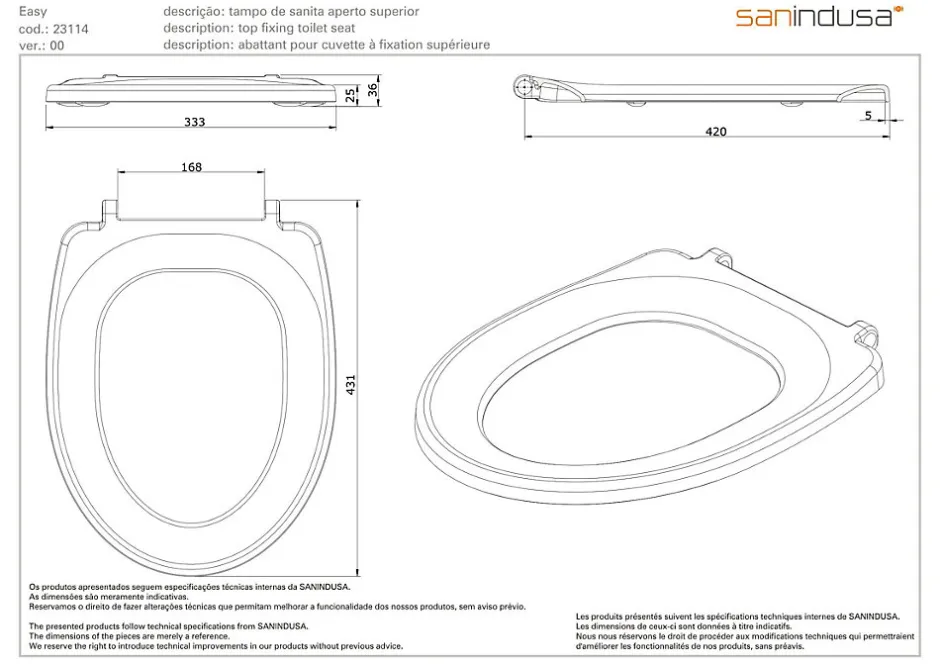Sanindusa Abattant WC pour WC Easy fixation supérieure blanc (non universel)* Abattant Wc