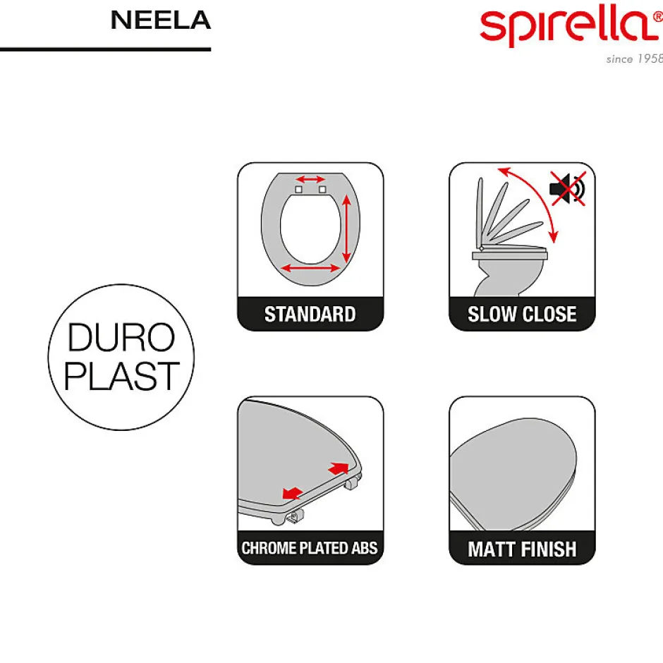 Spirella Abattant wc Thermo dur avec frein de chute NEELA Safran mat Charnières ABS Chromé