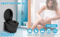 Todot Abattant WC Déclipsable forme Ovale avec Frein de Chute et Charnière Réglable - Noir* Abattant Wc