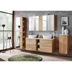 Meublorama Accessoire mural NALYA 57 cm Chene clair Complément suspendu pour meuble vasque