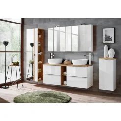 Meublorama Accessoire mural NALYA 57 cm Blanc brillant et chene clair Elément suspendu compact