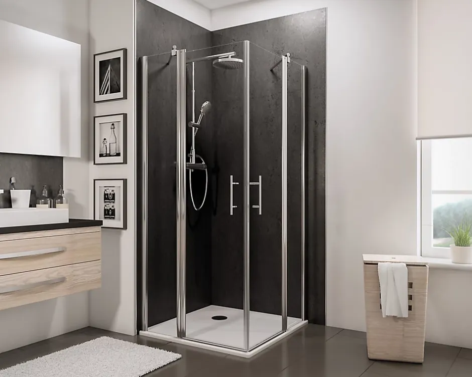 Schulte Accès d'angle droit avec porte de douche battantes, 90 x 90 cm, , NewStyle, verre transparent anticalcaire