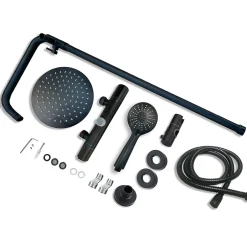 AICA Sanitaire AICA Colonne de douche thermostatique noire mate, avec douche de tête ronde et douchette à main réglable en plusieurs modes