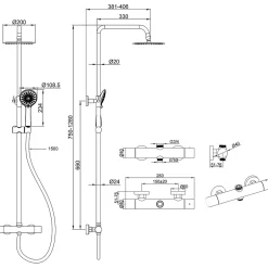AICA Sanitaire AICA Colonne de douche thermostatique noire mate, avec douche de tête ronde et douchette à main réglable en plusieurs modes