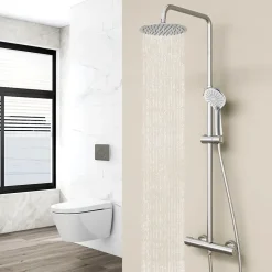 AICA Sanitaire AICA Colonne de douche thermostatique, Acier inoxydable Pomme 200mm+Douchette 3 jets, Chromé* Colonne De Douche Thermostatique