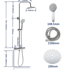AICA Sanitaire AICA Colonne de douche thermostatique, Acier inoxydable Pomme 200mm+Douchette 3 jets, Chromé* Colonne De Douche Thermostatique