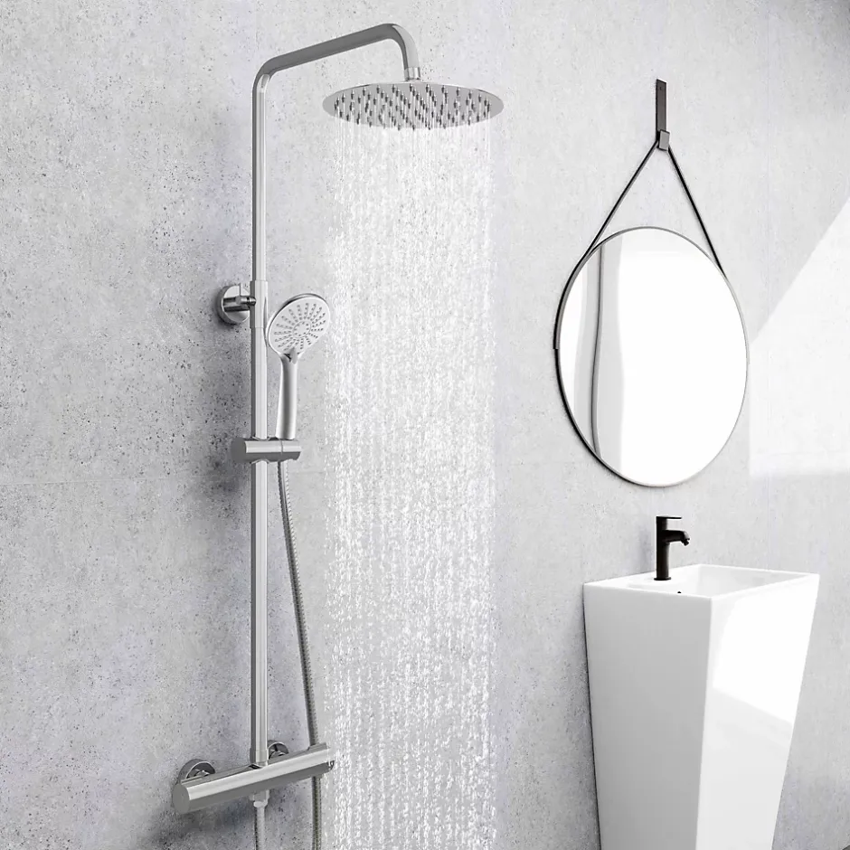 AICA Sanitaire AICA colonne de douche thermostatique avec douche de tête ronde de 250 mm, douchette à main 3 fonctions, hauteur réglable* Colonne De Douche Thermostatique