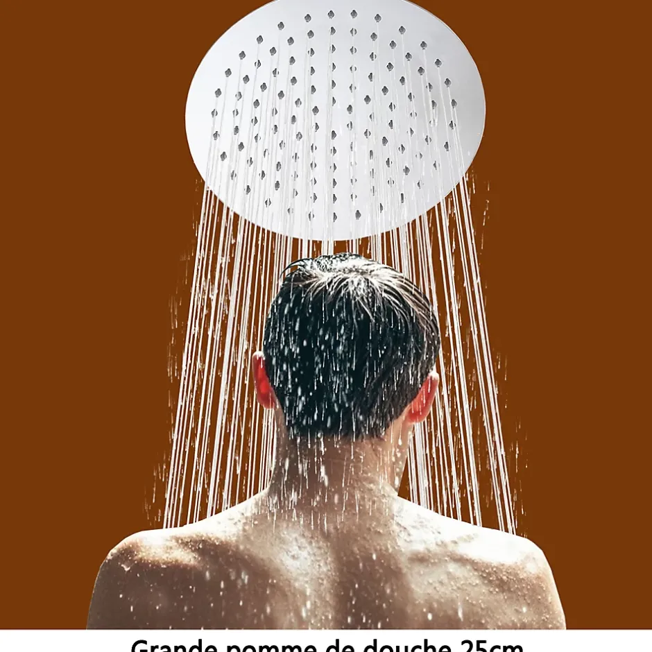 AICA Sanitaire AICA colonne de douche thermostatique avec douche de tête ronde de 250 mm, douchette à main 3 fonctions, hauteur réglable* Colonne De Douche Thermostatique