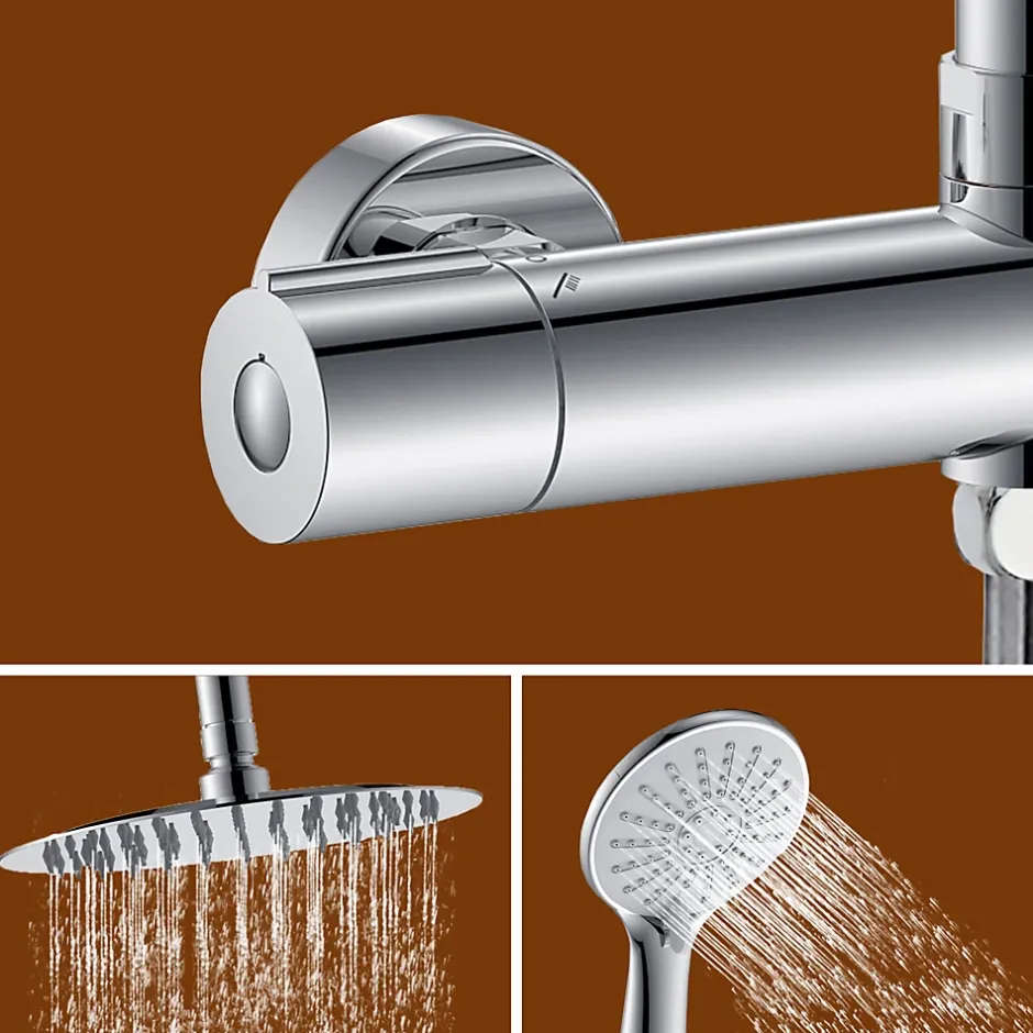 AICA Sanitaire AICA colonne de douche thermostatique avec douche de tête ronde de 250 mm, douchette à main 3 fonctions, hauteur réglable* Colonne De Douche Thermostatique