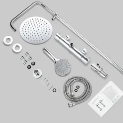 AICA Sanitaire AICA colonne de douche thermostatique avec douche de tête ronde de 200 mm, douchette à main 3 fonctions, hauteur réglable