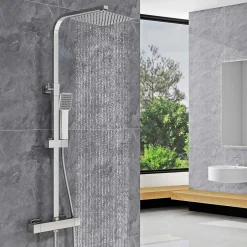 AICA Sanitaire AICA colonne de douche thermostatique avec pomme de tête,Carré, douchette et flexible,effet chromé