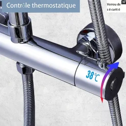 AICA Sanitaire AICA colonne de douche thermostatique en laiton, douche de tête carrée, 3 jets