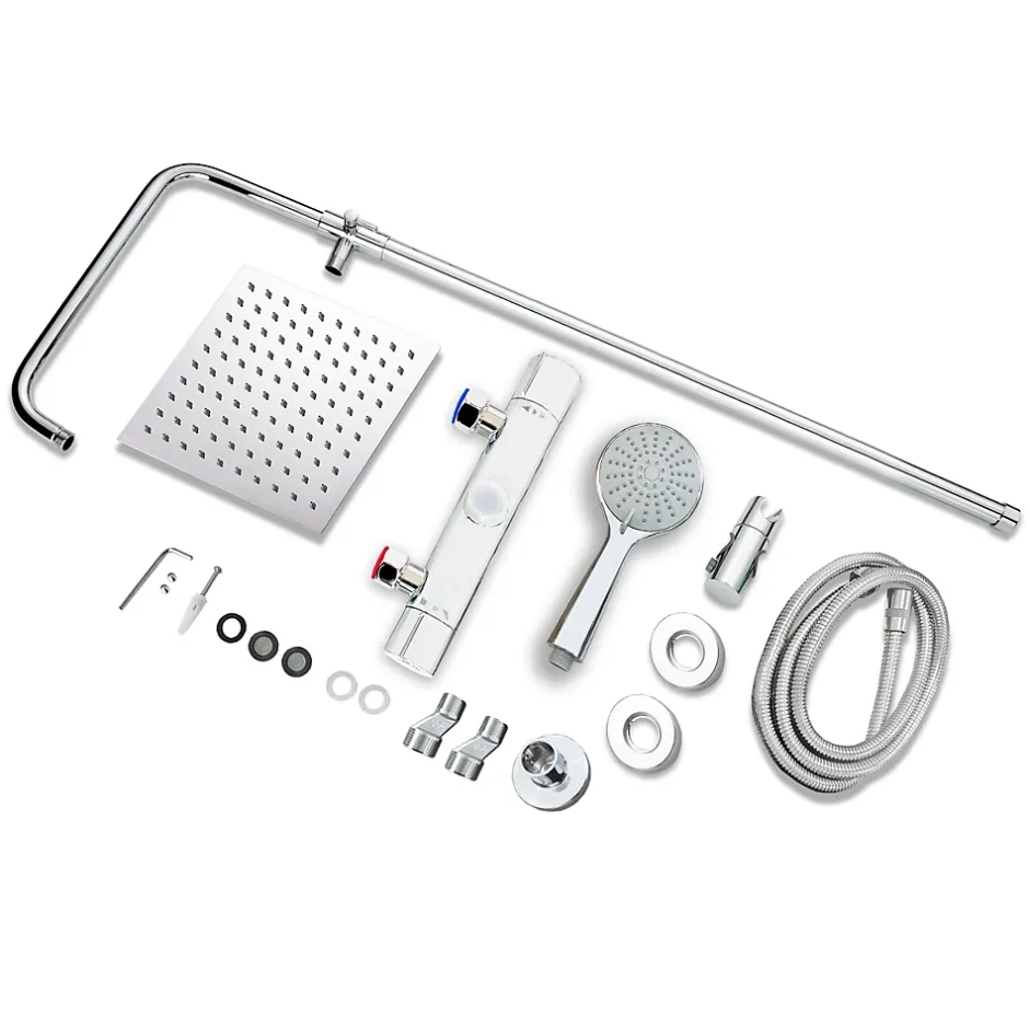AICA Sanitaire AICA colonne de douche thermostatique en laiton, douche de tête carrée, 3 jets