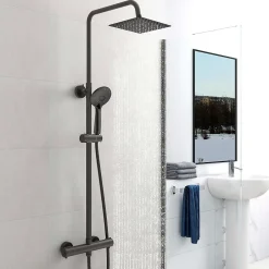 AICA Sanitaire AICA colonne de douche thermostatique noir mat avec douche de tête carrée, réglable selon plusieurs modes, réglable en hauteur