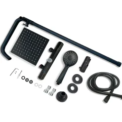 AICA Sanitaire AICA colonne de douche thermostatique noir mat avec douche de tête carrée, réglable selon plusieurs modes, réglable en hauteur
