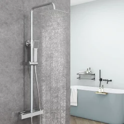 AICA Sanitaire AICA Colonne de douche thermostatique, Acier inoxydable Pomme 200mm+Douchette 3 jets, Chromé* Colonne De Douche Thermostatique