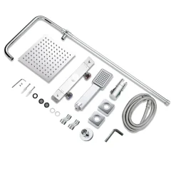 AICA Sanitaire AICA Colonne de douche thermostatique, Acier inoxydable Pomme 200mm+Douchette 3 jets, Chromé* Colonne De Douche Thermostatique