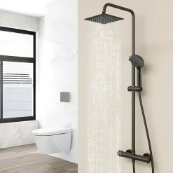 AICA Sanitaire AICA colonne de douche thermostatique noir mat avec douche de tête carrée, réglable selon plusieurs modes, réglable en hauteur