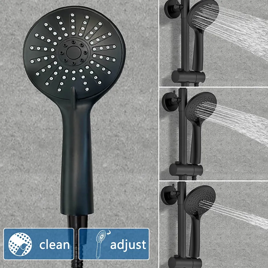AICA Sanitaire AICA colonne de douche thermostatique avec douche de tête ronde de 200 mm, douchette à main 3 fonctions, noir,hauteur réglable