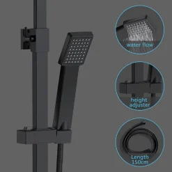 AICA Sanitaire AICA colonne de douche thermostatique noir mat avec douche de tête carrée 20X20cm, réglable en hauteur 730-1150mm