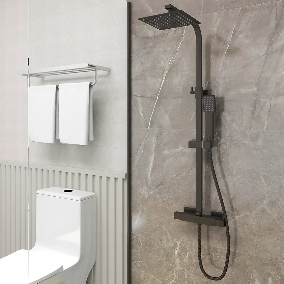 AICA Sanitaire AICA colonne de douche thermostatique 200mm, kit carré noir