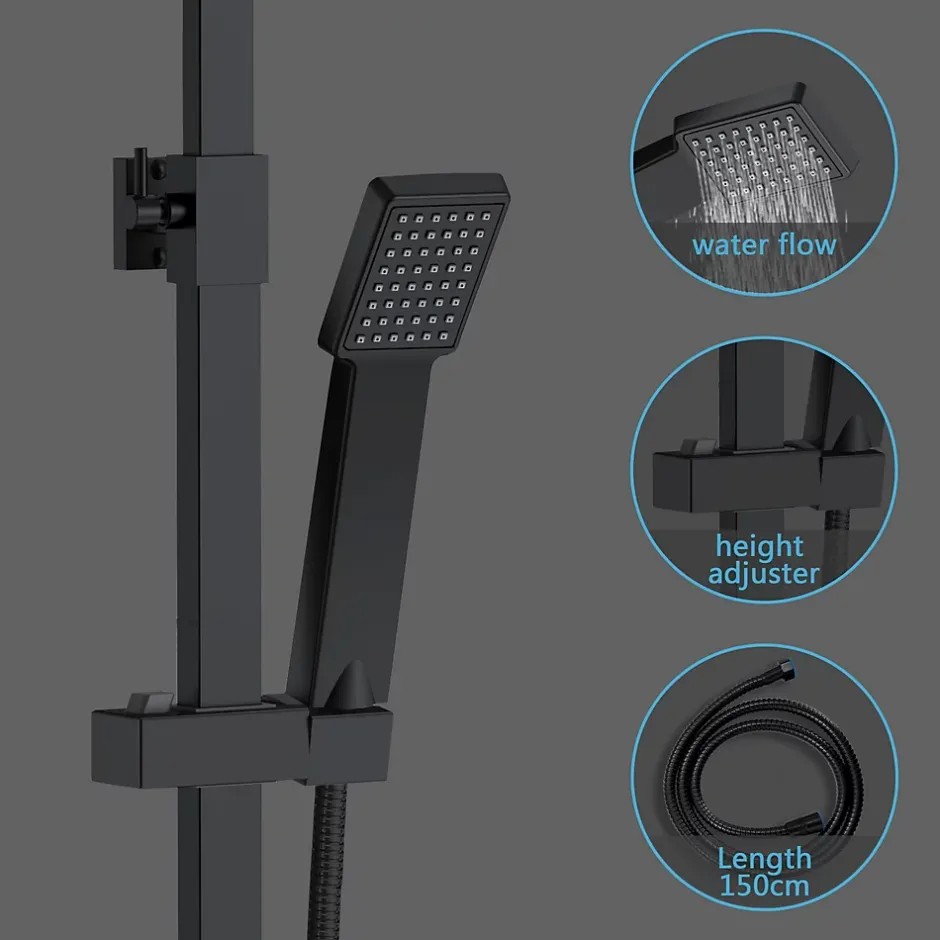 AICA Sanitaire AICA colonne de douche thermostatique 200mm, kit carré noir