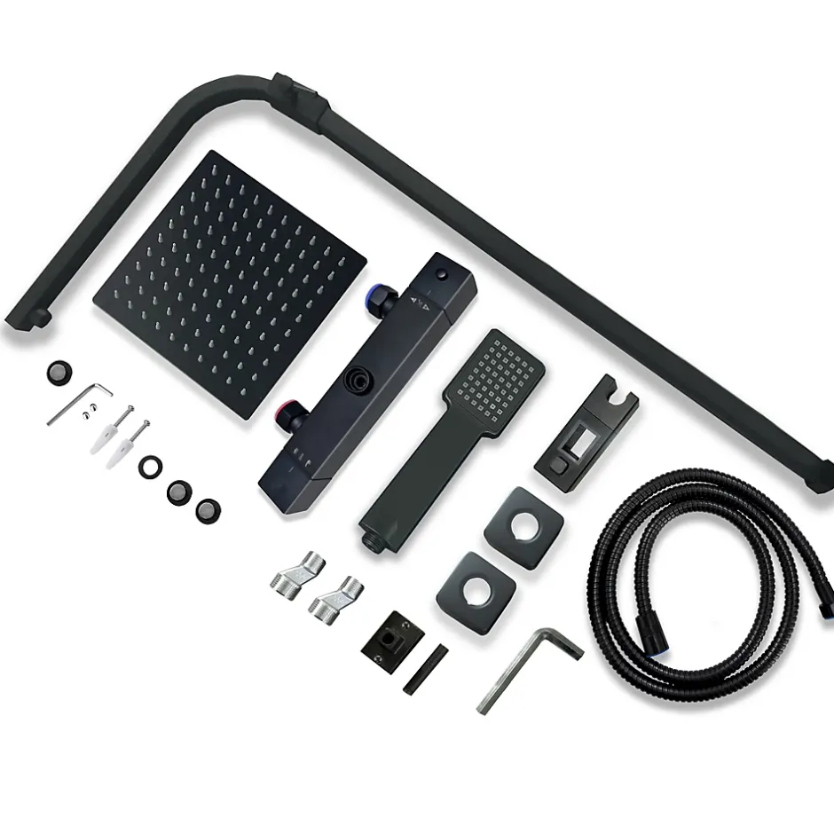 AICA Sanitaire AICA colonne de douche thermostatique 200mm, kit carré noir