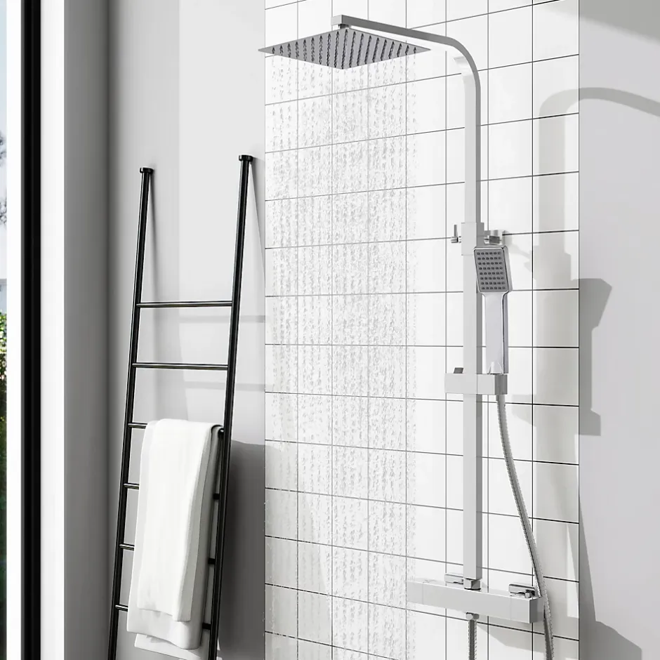 AICA Sanitaire AICA colonne de douche thermostatique avec pomme de tête, douchette et flexible,effet chromé