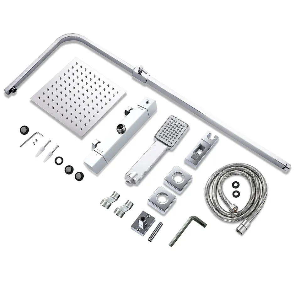 AICA Sanitaire AICA colonne de douche thermostatique avec pomme de tête, douchette et flexible,effet chromé