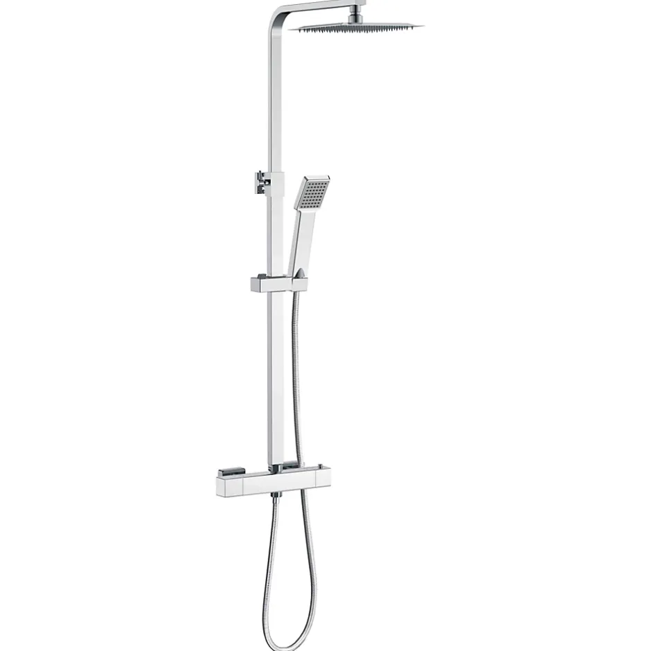 AICA Sanitaire AICA colonne de douche thermostatique avec pomme de tête, douchette et flexible,effet chromé,Carré