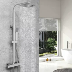 AICA Sanitaire AICA colonne de douche thermostatique noir mat avec douche de tête carrée 20X20cm, réglable en hauteur 730-1150mm