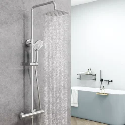 AICA Sanitaire AICA Colonne de douche thermostatique, Acier inoxydable Pomme 200mm+Douchette 3 jets, Chromé