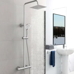 AICA Sanitaire AICA colonne de douche thermostatique en laiton, douche de tête carrée, 3 jets