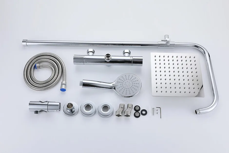 AICA Sanitaire AICA colonne de douche thermostatique en laiton, douche de tête carrée, 3 jets