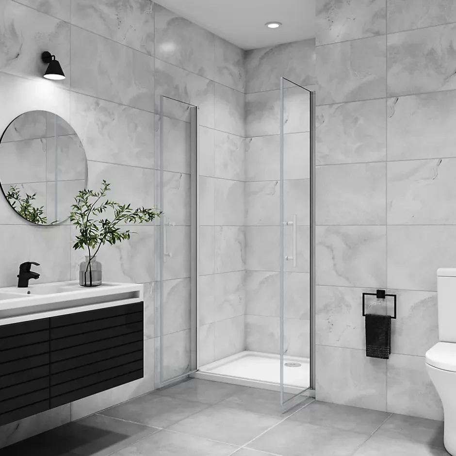AICA Sanitaire AICA porte de douche battante 90x180cm profilé blanc en 5mm verre anticalcaire Hauteur 180cm Installation en niche* Porte De Douche