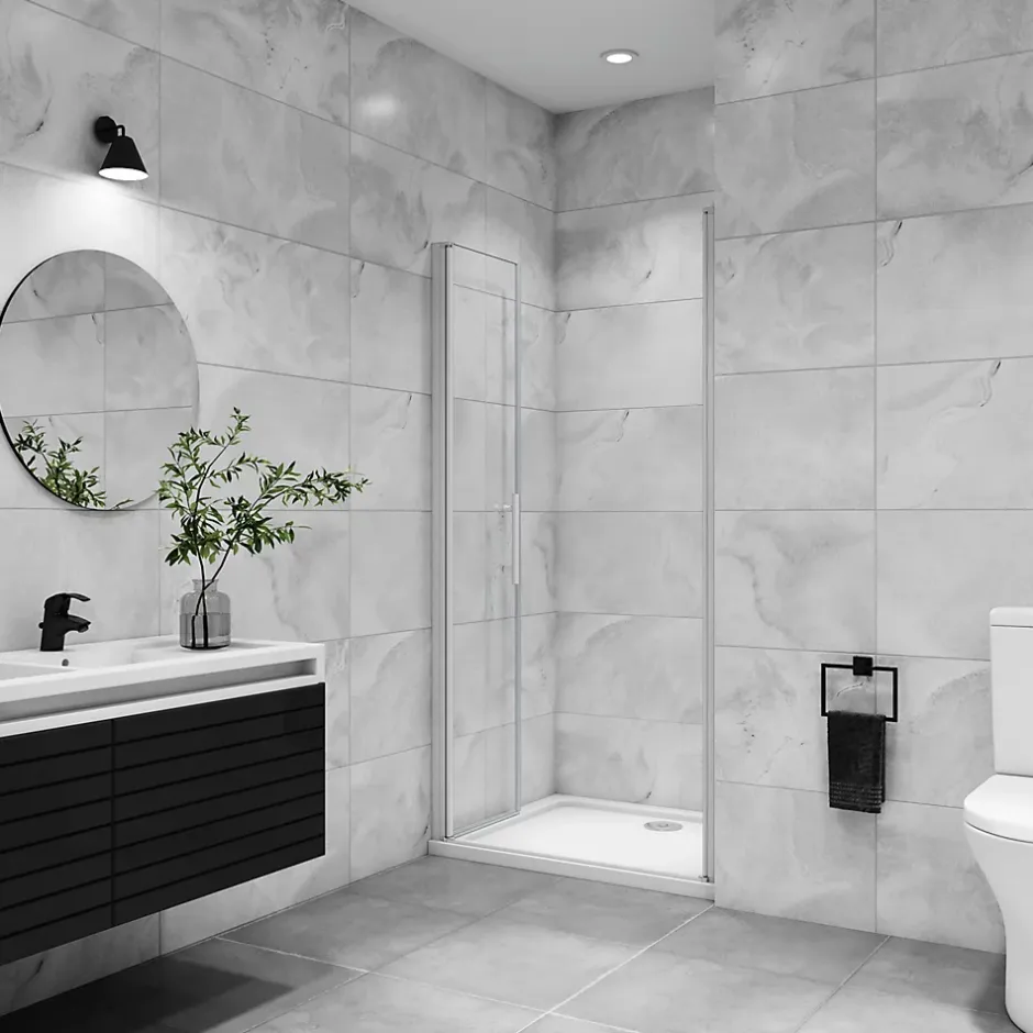 AICA Sanitaire AICA porte de douche battante 90x180cm profilé blanc en 5mm verre anticalcaire Hauteur 180cm Installation en niche* Porte De Douche
