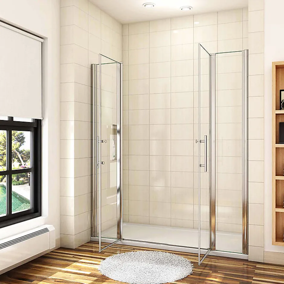 AICA Sanitaire Aica Porte De Douche Battante 150x197cm Porte Battante Avec 2 éléments Fixes En 6mm Verre Anticalcaire* Porte De Douche