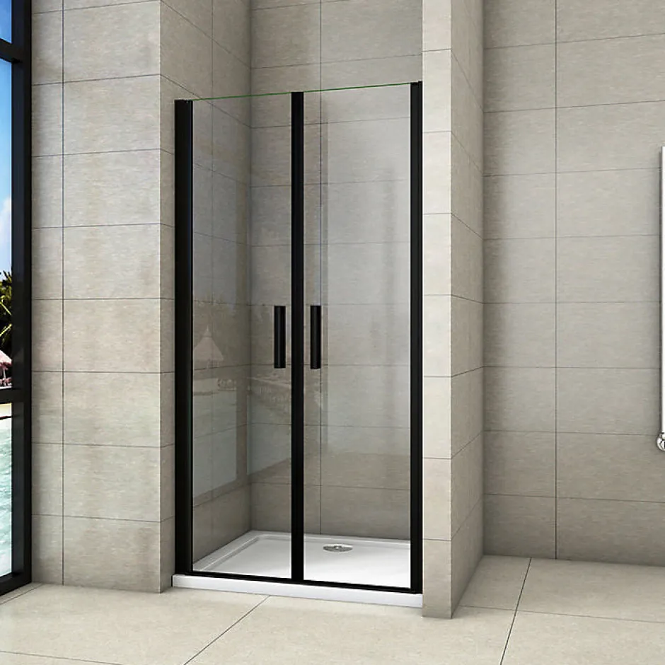 AICA Sanitaire Aica Porte De Douche Battante Noir Mat 90x200cm En 8mm Verre Anticalcaire* Porte De Douche