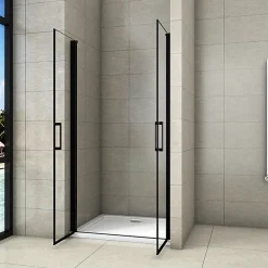 AICA Sanitaire Aica Porte De Douche Battante Noir Mat 90x200cm En 8mm Verre Anticalcaire* Porte De Douche