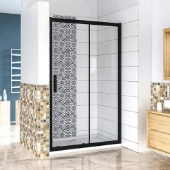 AICA Sanitaire Aica Porte De Douche Noir Mat 110x195cm Porte De Douche Avec L'amortisseur Porte Coulissante En 8mm Verre Anticalcaire