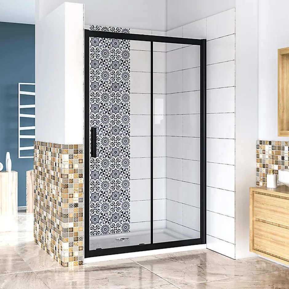 AICA Sanitaire Aica Porte De Douche Noir Mat 160x195cm Porte De Douche Avec L'amortisseur Porte Coulissante En 8mm Verre Anticalcaire* Porte De Douche