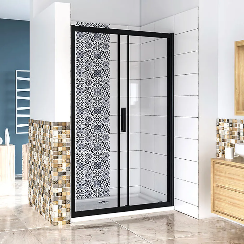 AICA Sanitaire Aica Porte De Douche Noir Mat 160x195cm Porte De Douche Avec L'amortisseur Porte Coulissante En 8mm Verre Anticalcaire* Porte De Douche