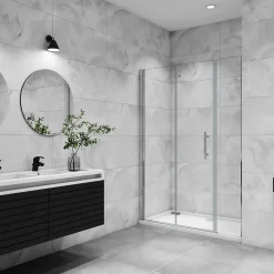 AICA Sanitaire AICA porte de douche pivotante 100x185cm porte de douche pliante avec un élément fixe en 6mm verre anticalcaire