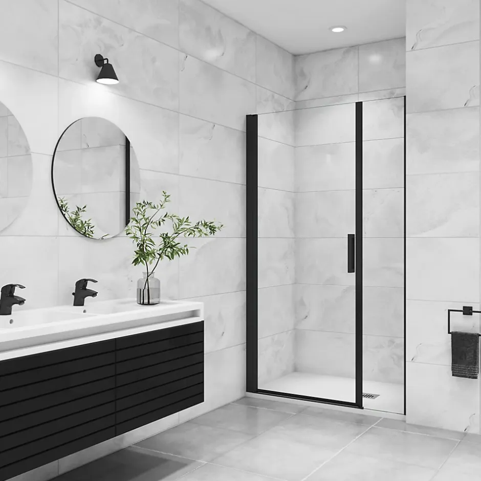 AICA Sanitaire AICA porte de douche pivotante 120x200cm avec un élément fixe Porte de douche noire Hauteur 200cm en 8mm verre anticalcaire